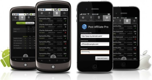 Post Affiliate Pro Mobile on iPhone and Android devices